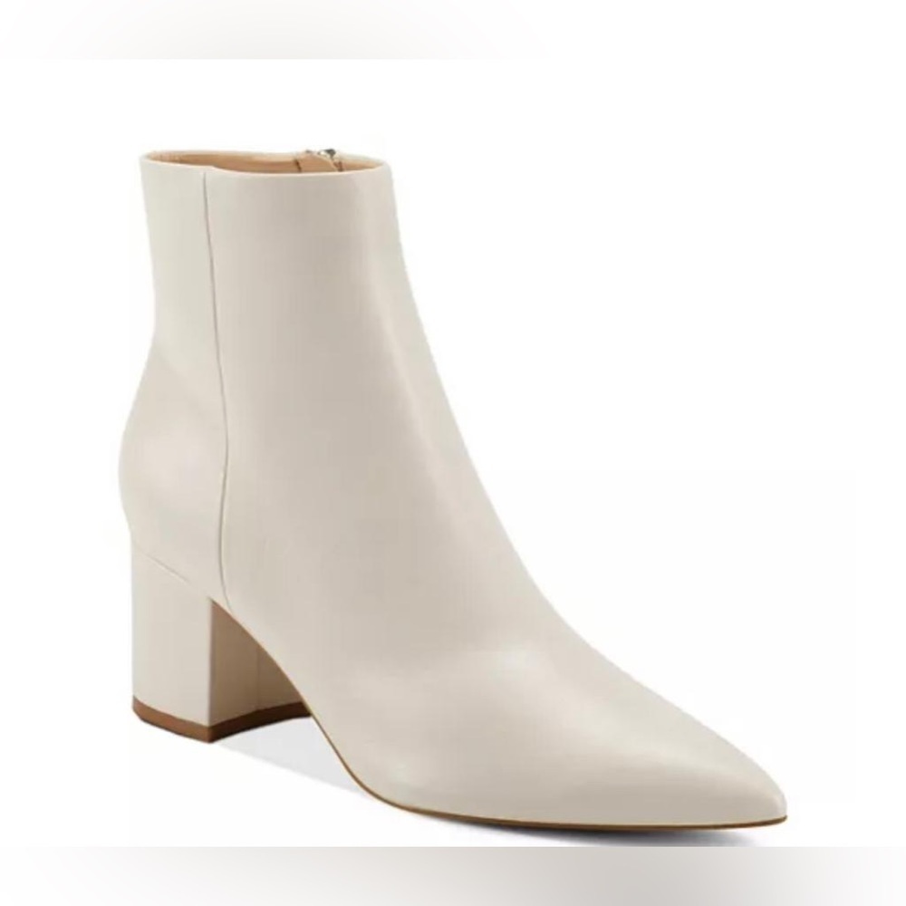Nib Marc Fisher Jarli High Heel Pointed Toe Leather Booties In Ivory